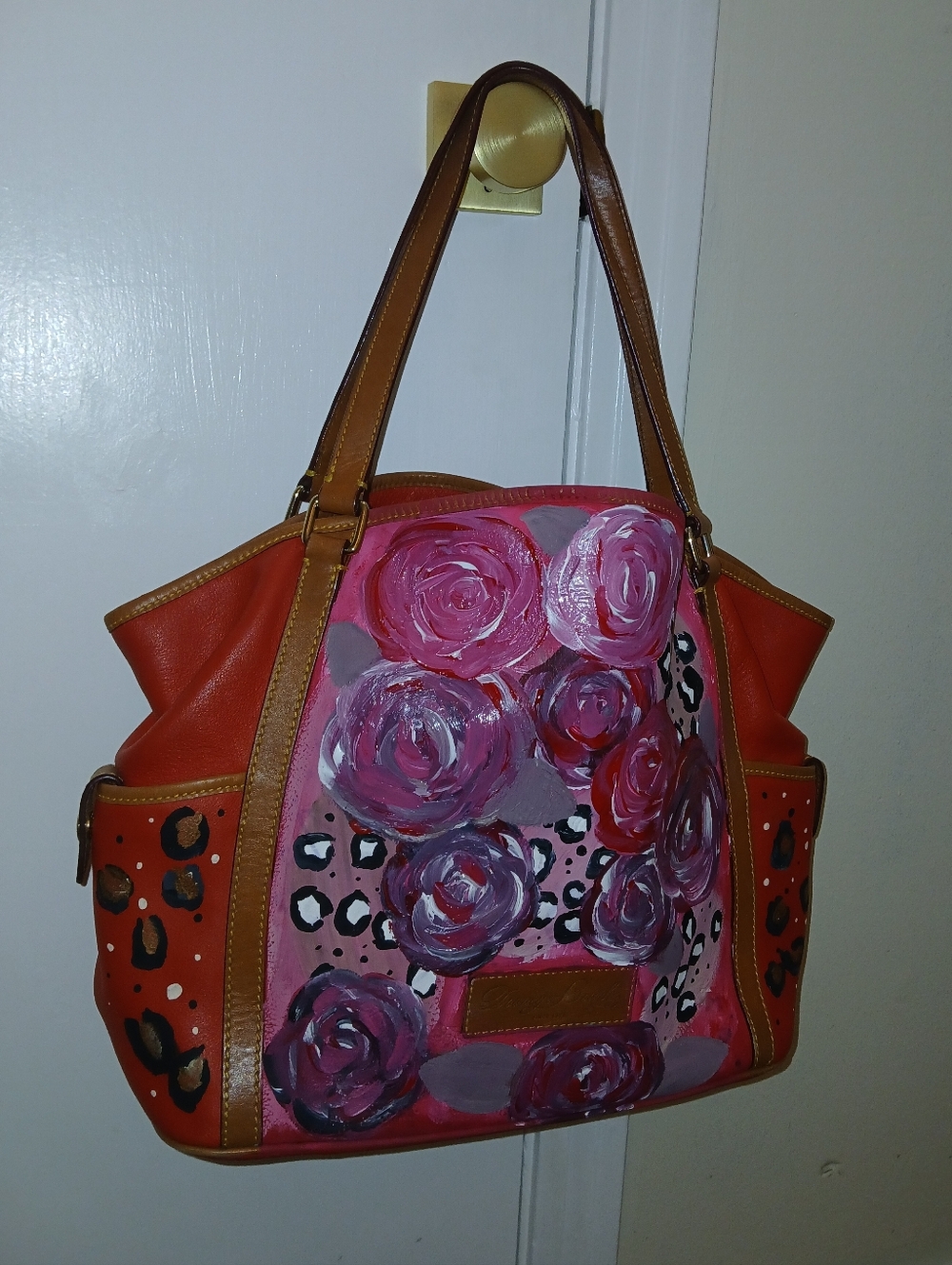 Dooney & Bourke Artist Hand-Painted Floral Tote Bag with Tan Trim - Picture 12 of 12